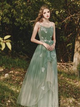 Picture of Lovely Green Gradient Tulle with Straps Long Formal Dresses, Green Formal Dresses Party Dresses